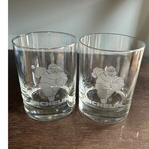 Michelin Man Glasses Set of 2 Clear Glass Collectible Drinkware